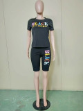 Two-piece short-sleeved suit with solid color letter printing B9224