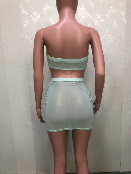 Irregular bandage mesh see-through sexy tube top two-piece nightclub outfit B9278