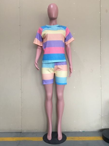 Fashion casual digital printing rainbow two-piece suit ORY5196