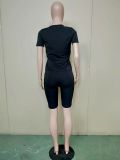 Two-piece short-sleeved suit with solid color letter printing B9224