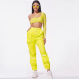 Mesh top + organ pocket stitching woven fabric trousers B9185