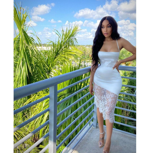 Sexy lace stitching dress B9274
