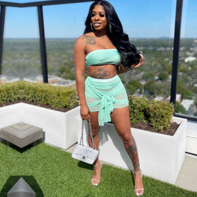 Irregular bandage mesh see-through sexy tube top two-piece nightclub outfit B9278