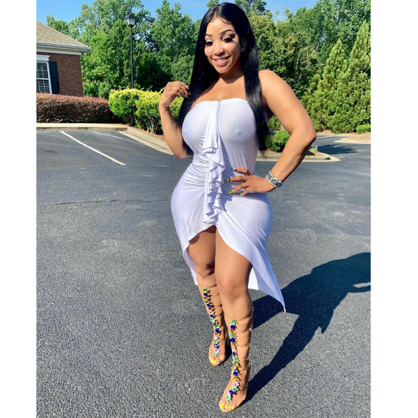 Sexy tube top high slit solid color irregular dress B9272