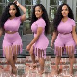 Fashion and leisure pure color tassel two-piece set ORY5193