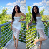 Sexy lace stitching dress B9274