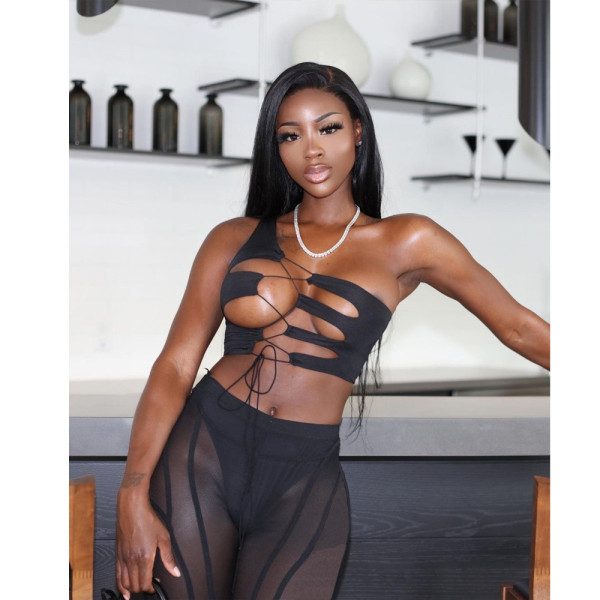 Three-piece women's suit with irregular straps and sexy mesh tight shorts B9282
