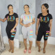 Two-piece short-sleeved suit with solid color letter printing B9224