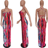 Tie-dye printed suspender halter dress BN148