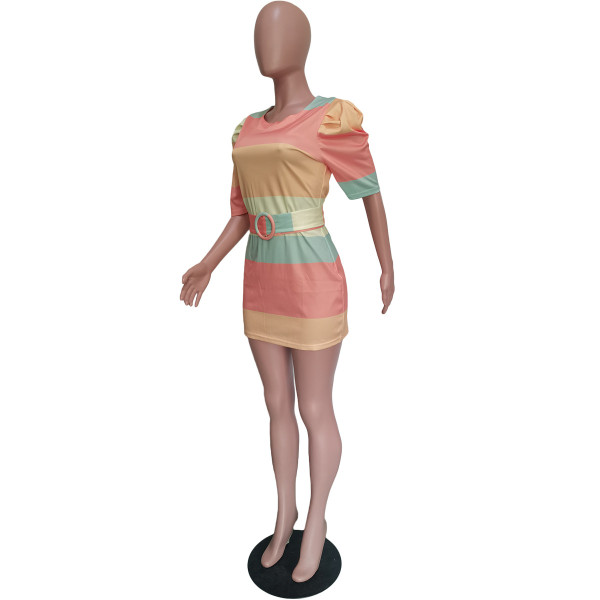 Striped underwire belt embellished dress BN160