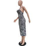 Fashion leopard print suspender halter dress BN170