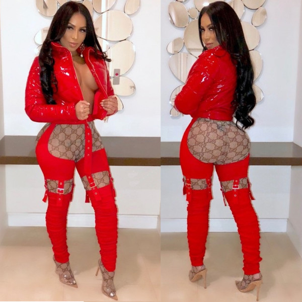 Sexy waistband trousers with metal buckle machine eye irregular pleated feet pants B9151