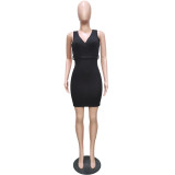 Solid color sleeveless V-neck pit strip dress (including belt) BN165