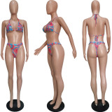 Sexy printed swimsuit mesh three-piece suit (including panties) BN163