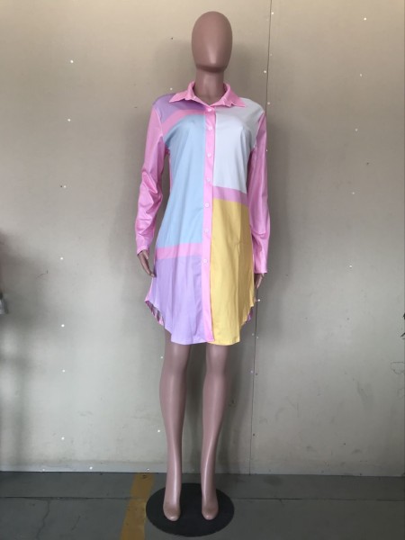 Mid-length color positioning printed shirt skirt OL6042