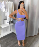 Solid color sling bar belly multicolor skirt suit BN161