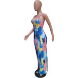 Tie-dye printed suspender halter dress BN148