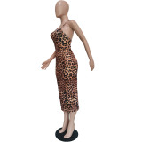 Fashion leopard print suspender halter dress BN170