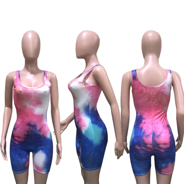 Casual sports style printed suspender jumpsuit B9245