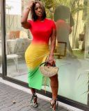 Rainbow print midi skirt dress OL6056