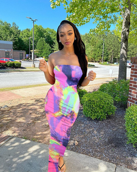 Colorful tie-dye strapless breast wrap dress BN063