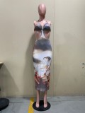 Digital Positioning Printed Long Skirt OL6053