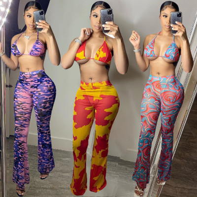 Sexy printed swimsuit mesh three-piece suit (including panties) BN163
