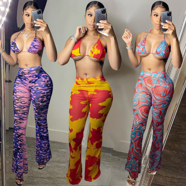 Sexy printed swimsuit mesh three-piece suit (including panties) BN163