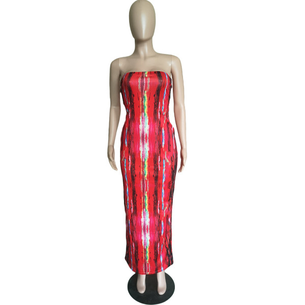 Colorful tie-dye strapless breast wrap dress BN063