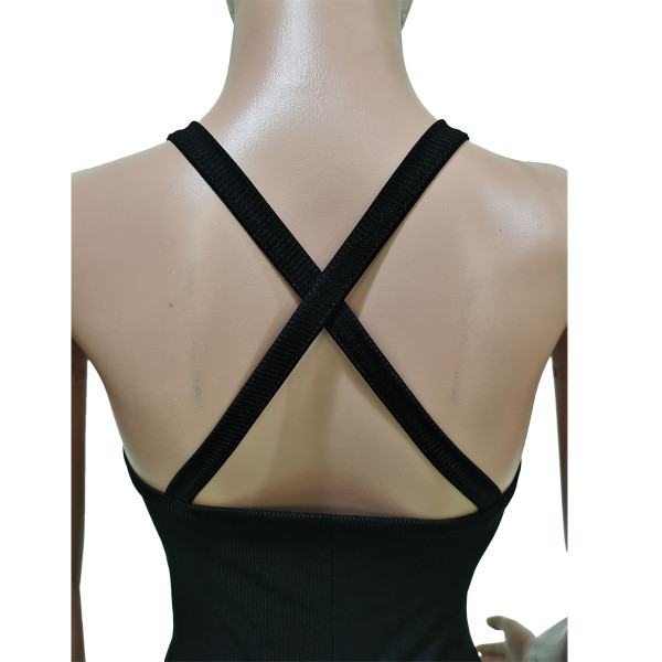 Pure color high elastic pit strip fabric casual sling jumpsuit BN172