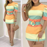 Striped underwire belt embellished dress BN160