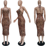 Fashion leopard print suspender halter dress BN170