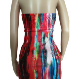 Colorful tie-dye strapless breast wrap dress BN063