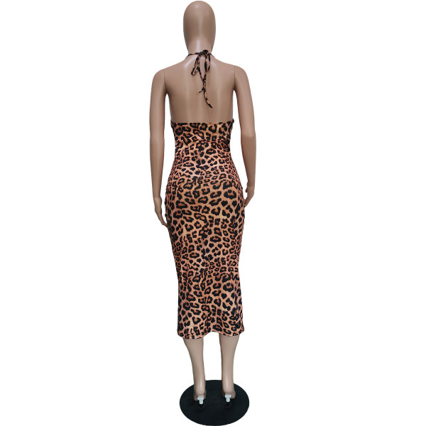 Fashion leopard print suspender halter dress BN170