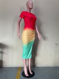 Rainbow print midi skirt dress OL6056