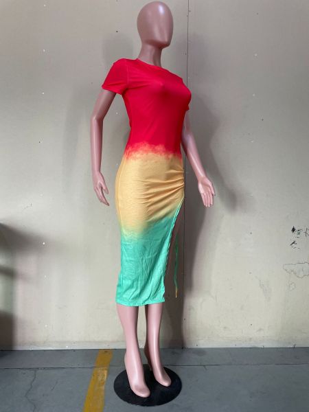 Rainbow print midi skirt dress OL6056