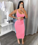 Solid color sling bar belly multicolor skirt suit BN161