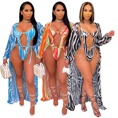 Fashion women's printed cloak swimsuit 2-piece set OL6034