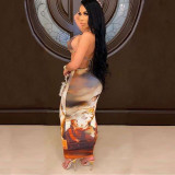Digital Positioning Printed Long Skirt OL6053