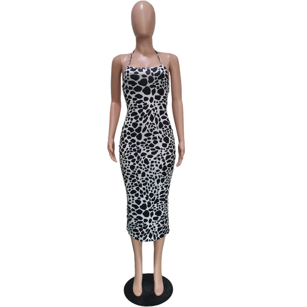 Fashion leopard print suspender halter dress BN170