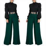 Casual loose solid color high waist trousers OL6055