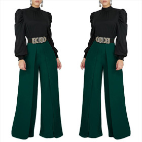 Casual loose solid color high waist trousers OL6055