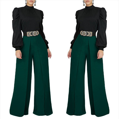 Casual loose solid color high waist trousers OL6055
