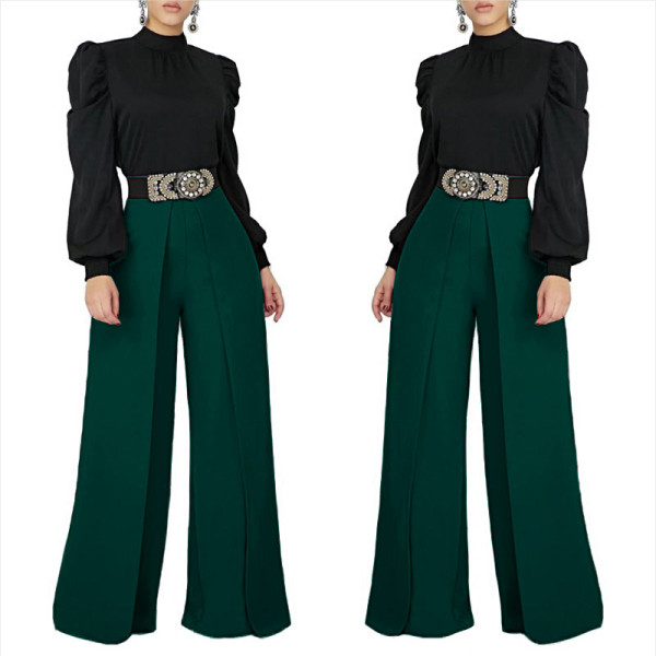 Casual loose solid color high waist trousers OL6055