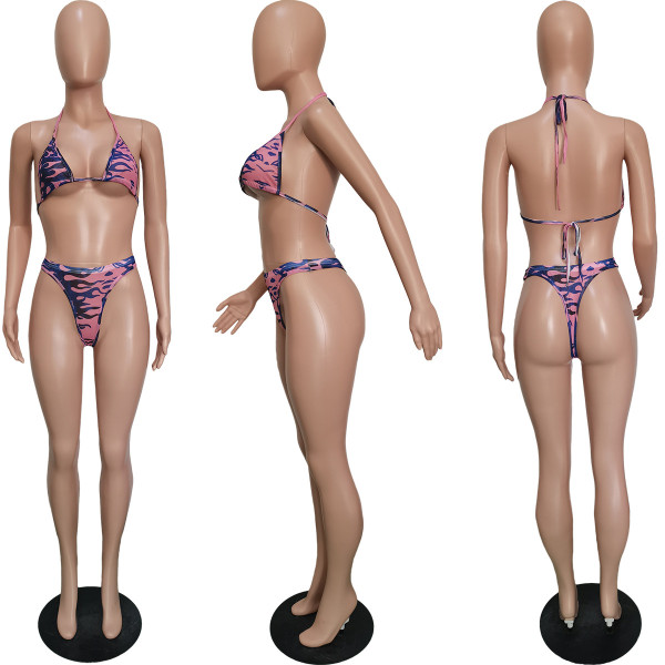 Sexy printed swimsuit mesh three-piece suit (including panties) BN163