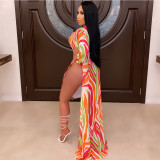 Fashion women's printed cloak swimsuit 2-piece set OL6034