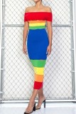 Fashion color matching print, burnt sexy one-shoulder dress B9281