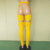 Sexy waistband trousers with metal buckle machine eye irregular pleated feet pants B9151
