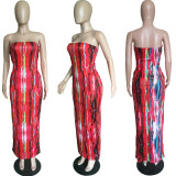 Colorful tie-dye strapless breast wrap dress BN063