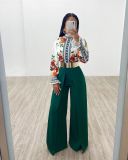 Casual loose solid color high waist trousers OL6055